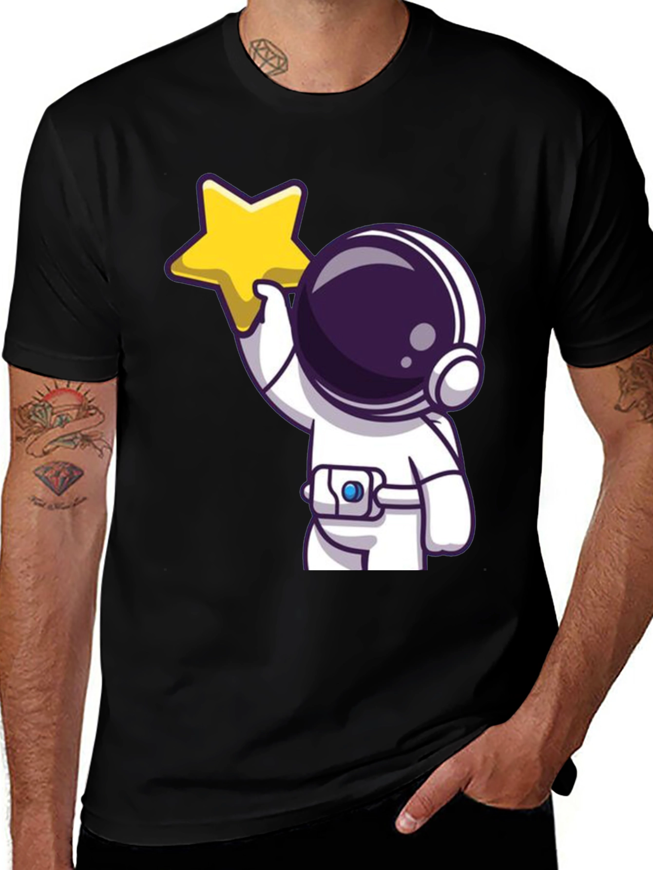 Astronaut Holding Star Graphic Tee - Black