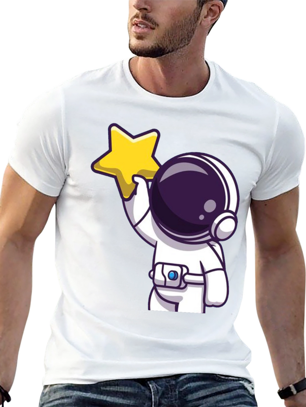 Astronaut Holding Star Graphic Tee - Black