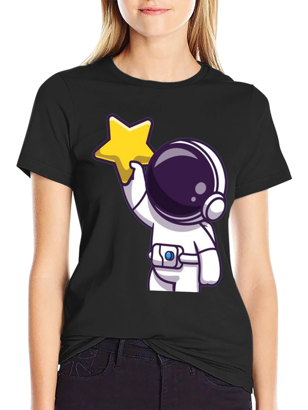 Astronaut Holding Star Graphic Tee - Black