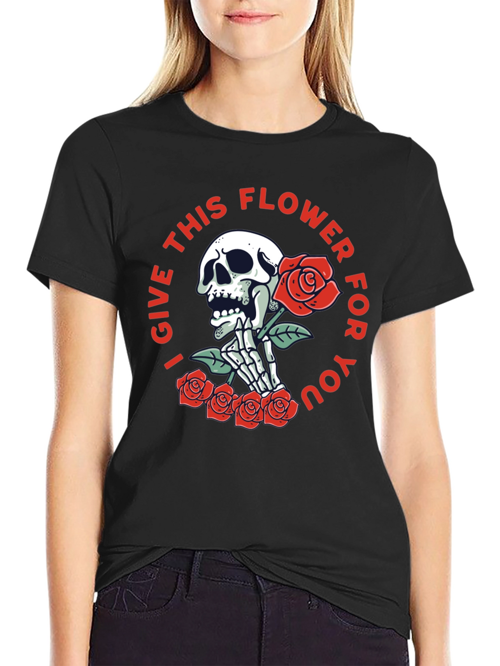 Skull & Roses Graphic Print Tee