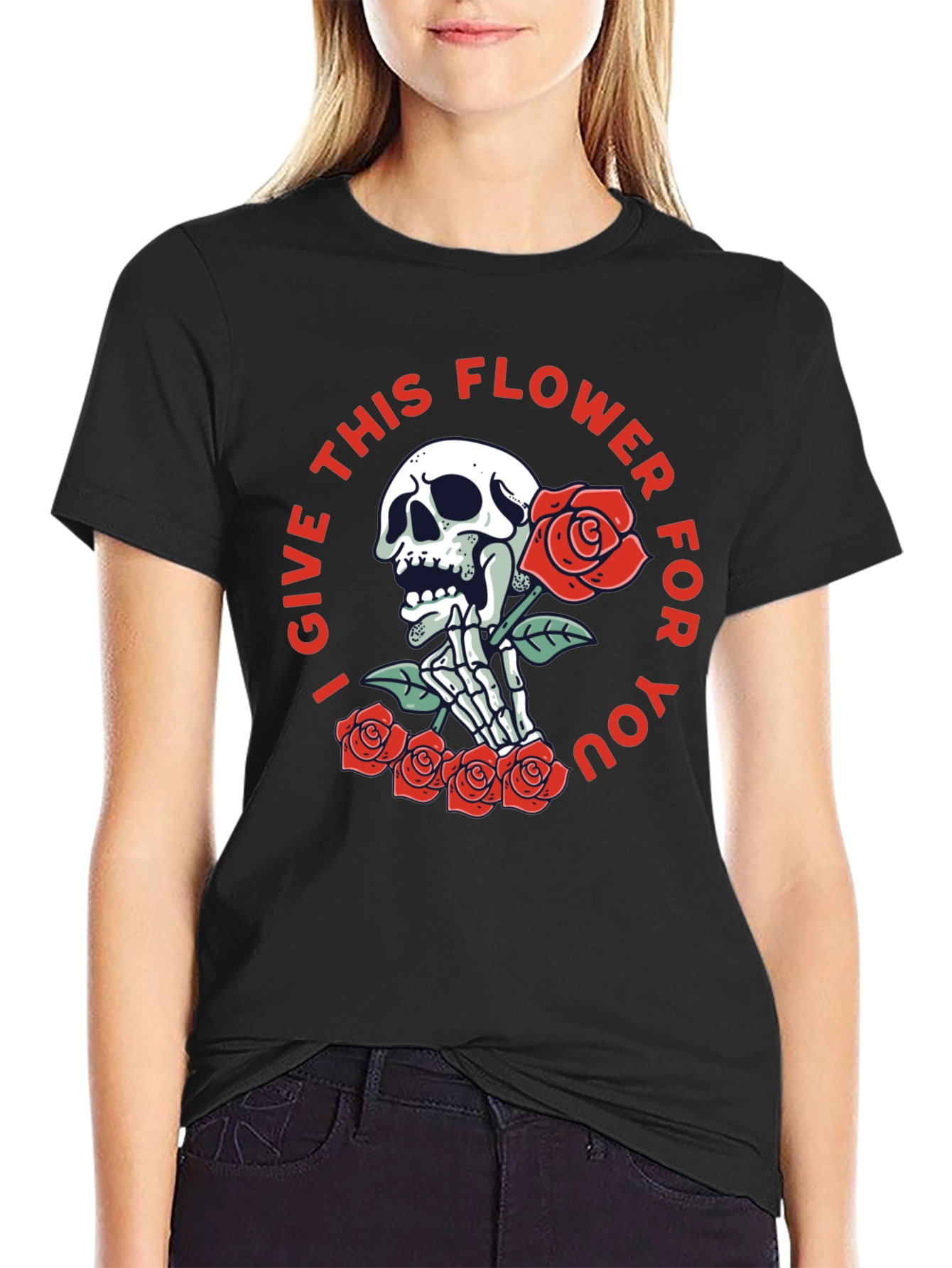 Skull & Roses Graphic Print Tee