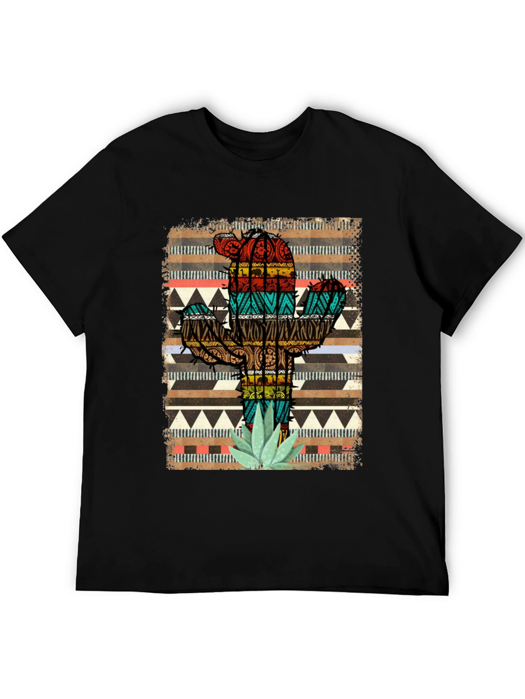 Cactus Pattern Mens Black T-Shirt
