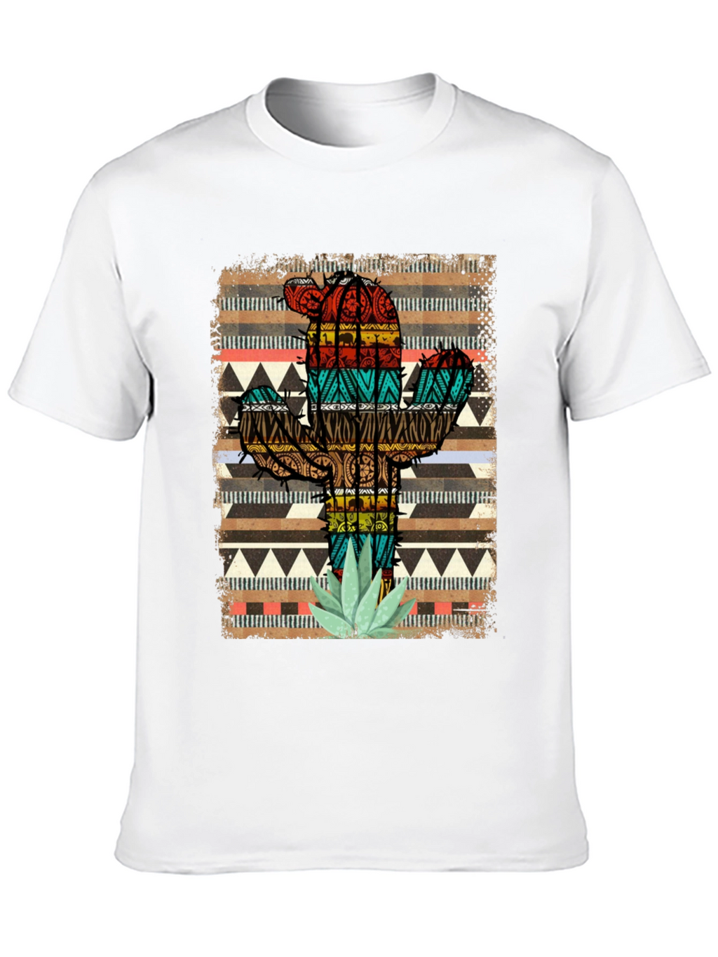 Cactus Pattern Mens Black T-Shirt