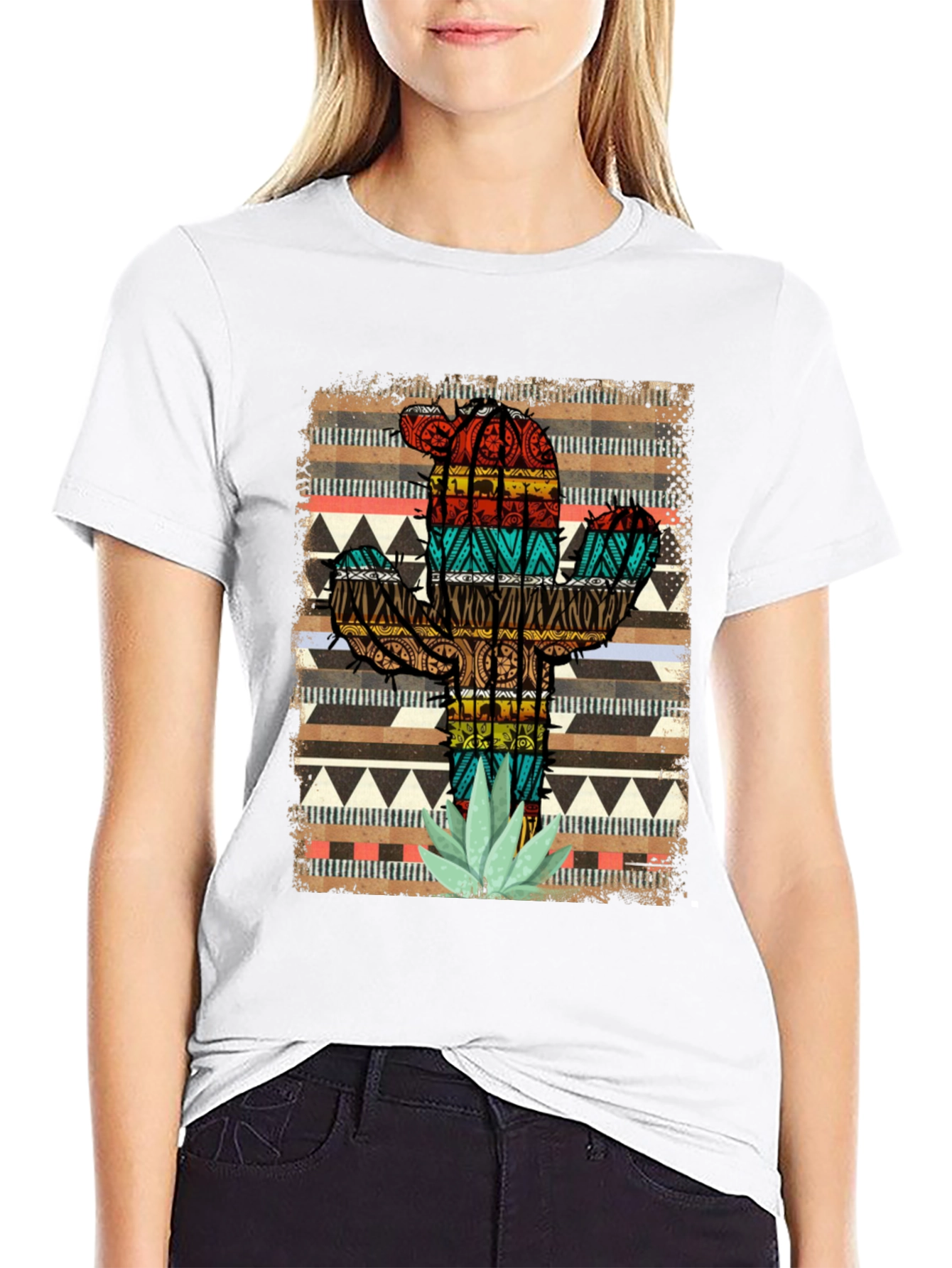Cactus Pattern Mens Black T-Shirt
