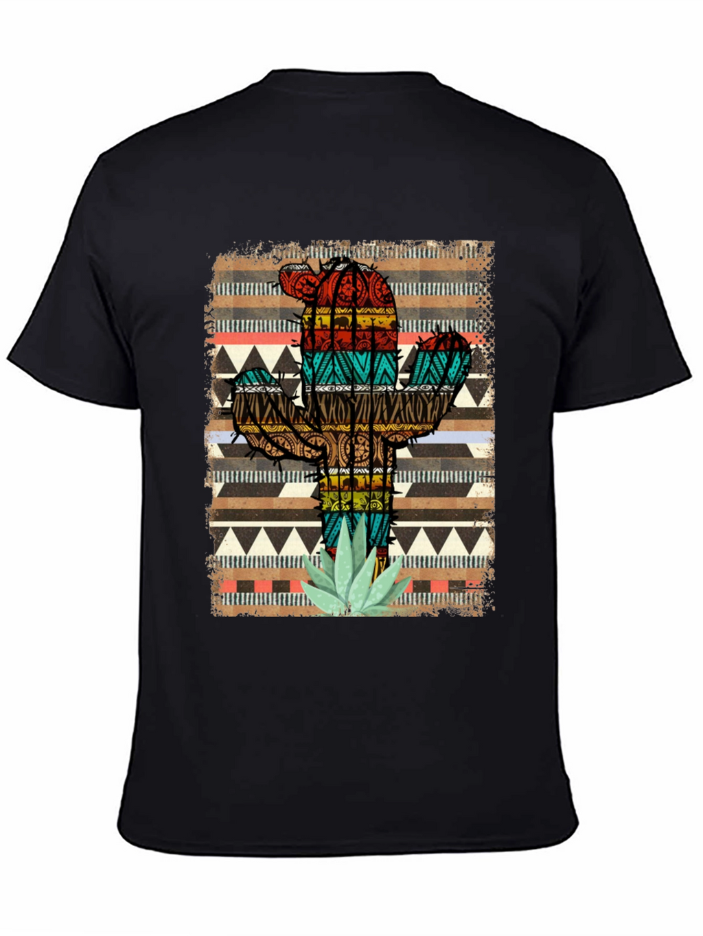 Cactus Pattern Mens Black T-Shirt