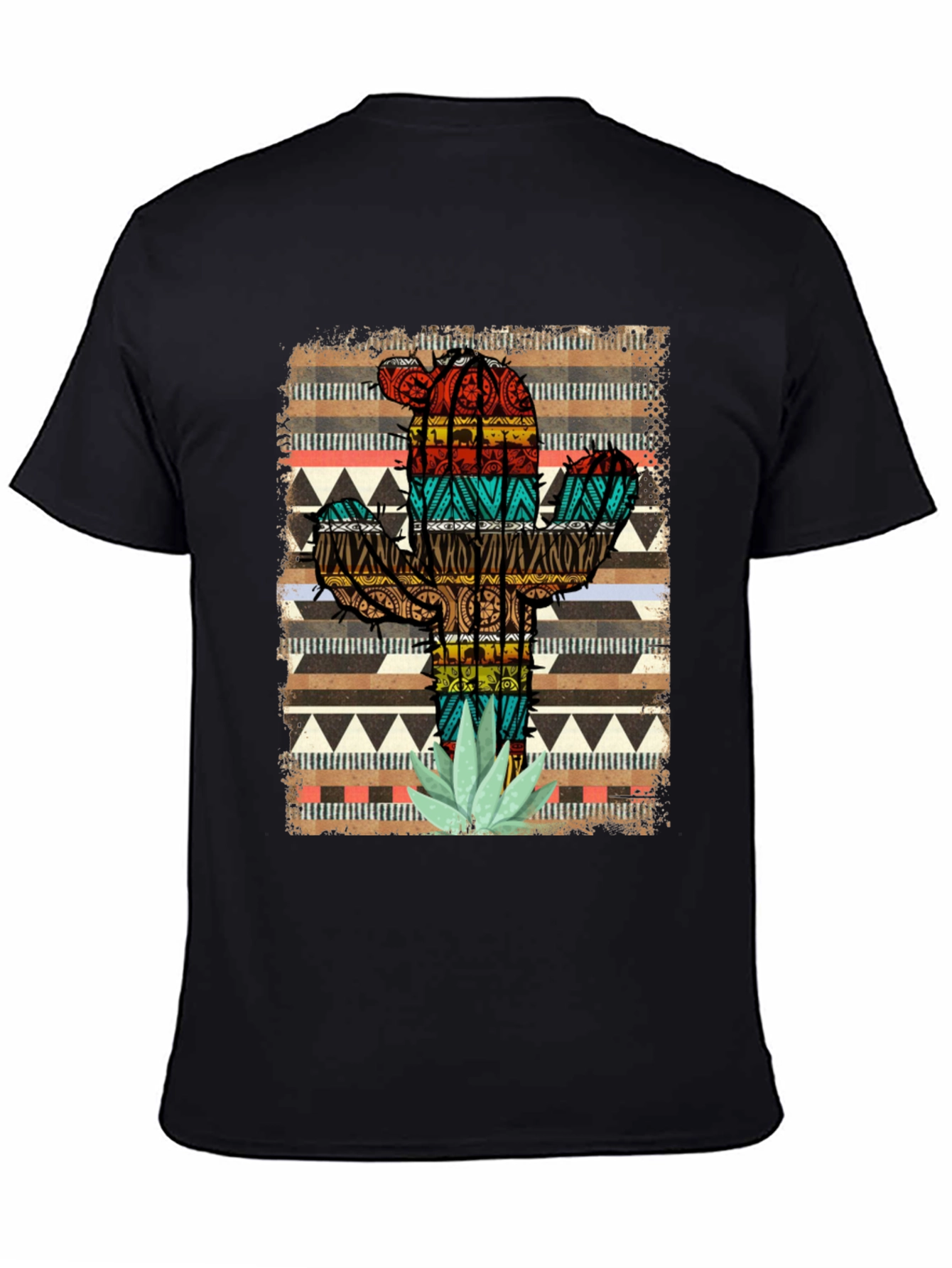 Cactus Pattern Mens Black T-Shirt