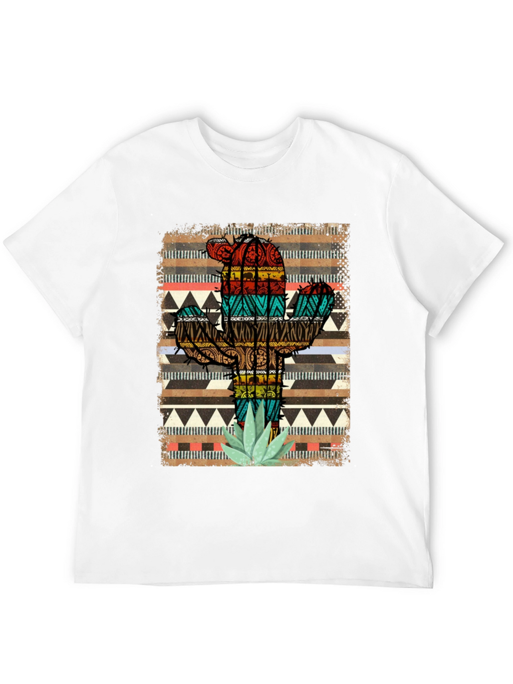 Cactus Pattern Mens Black T-Shirt