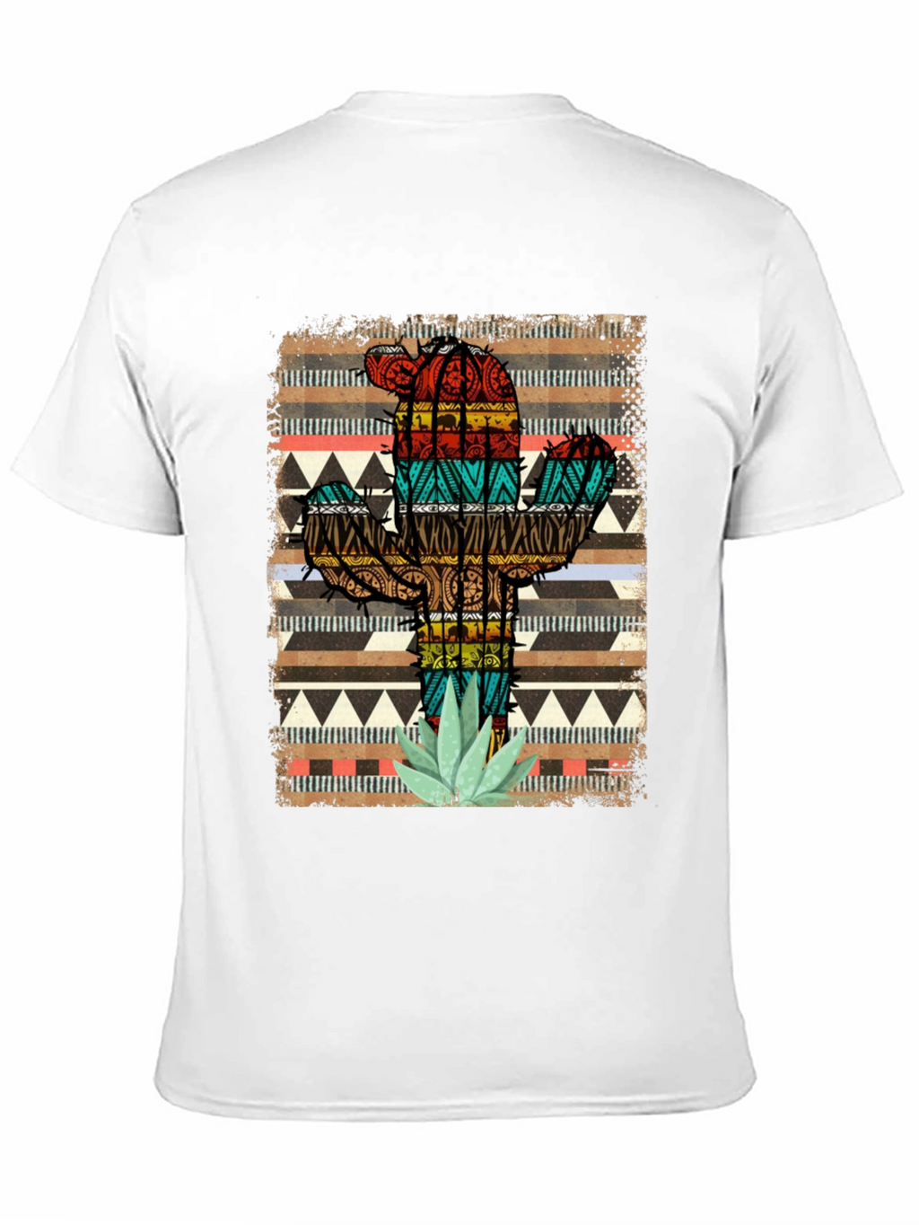 Cactus Pattern Mens Black T-Shirt