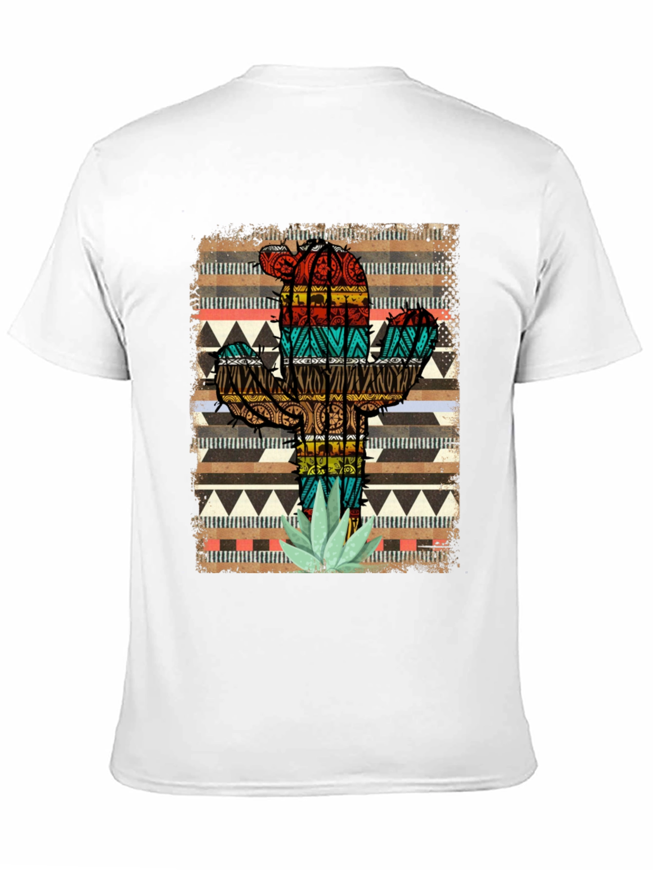 Cactus Pattern Mens Black T-Shirt