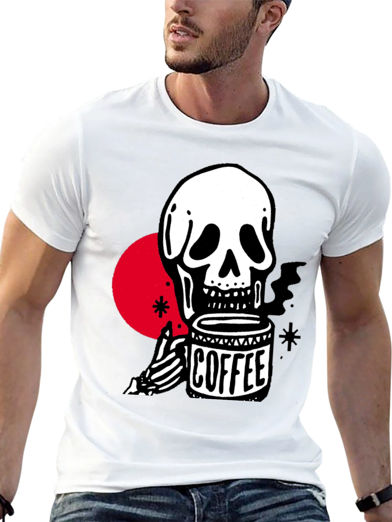 Coffee Skull Graphic T-Shirt - Trendy Skeleton Tee