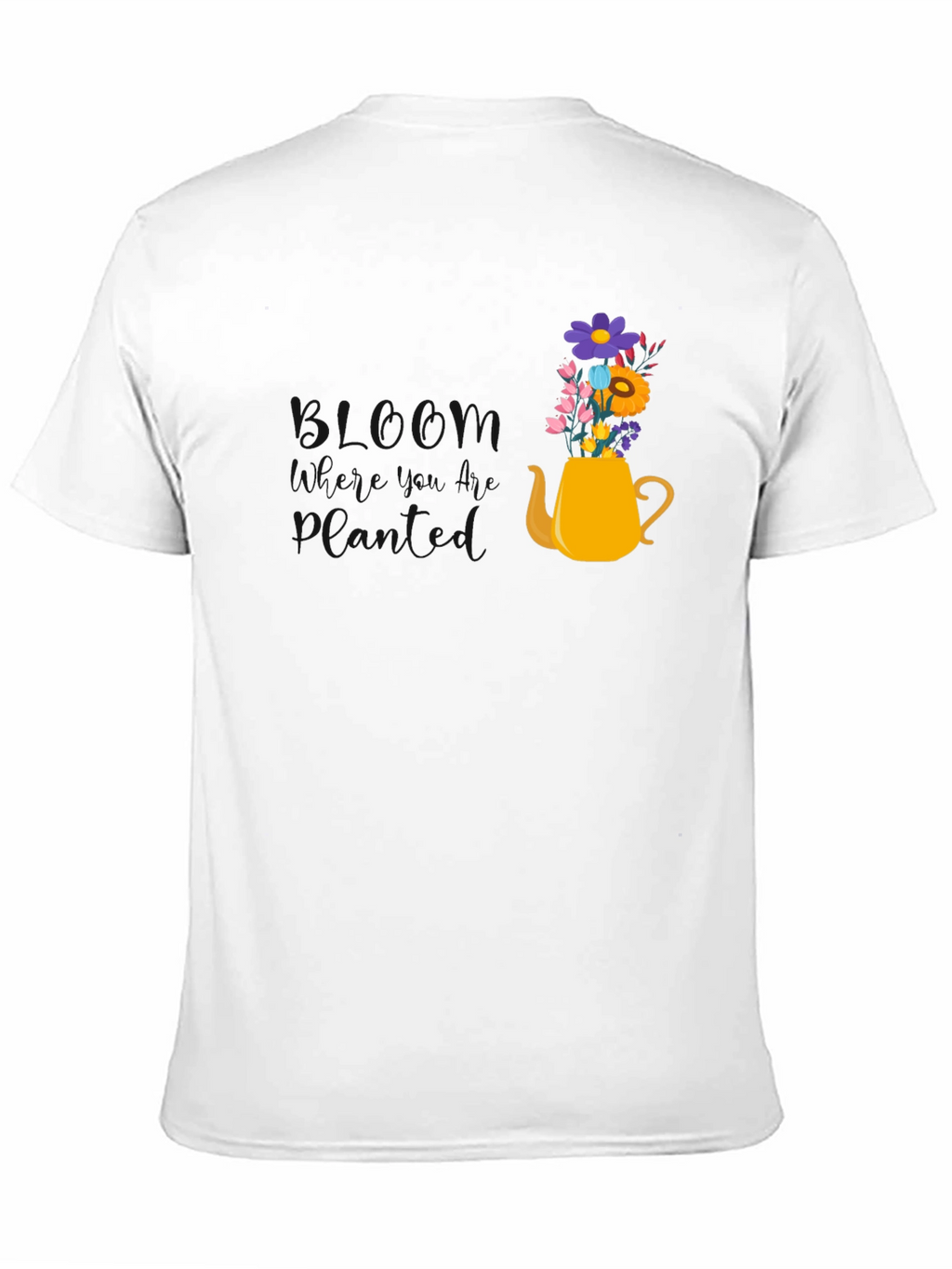 Floral Teapot Graphic Tee - Black Cotton Blend