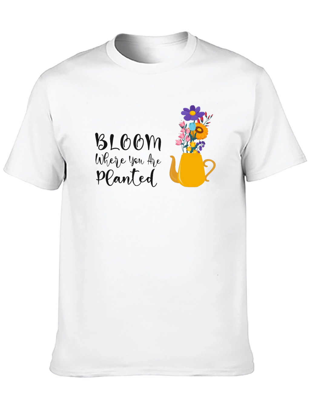 Floral Teapot Graphic Tee - Black Cotton Blend