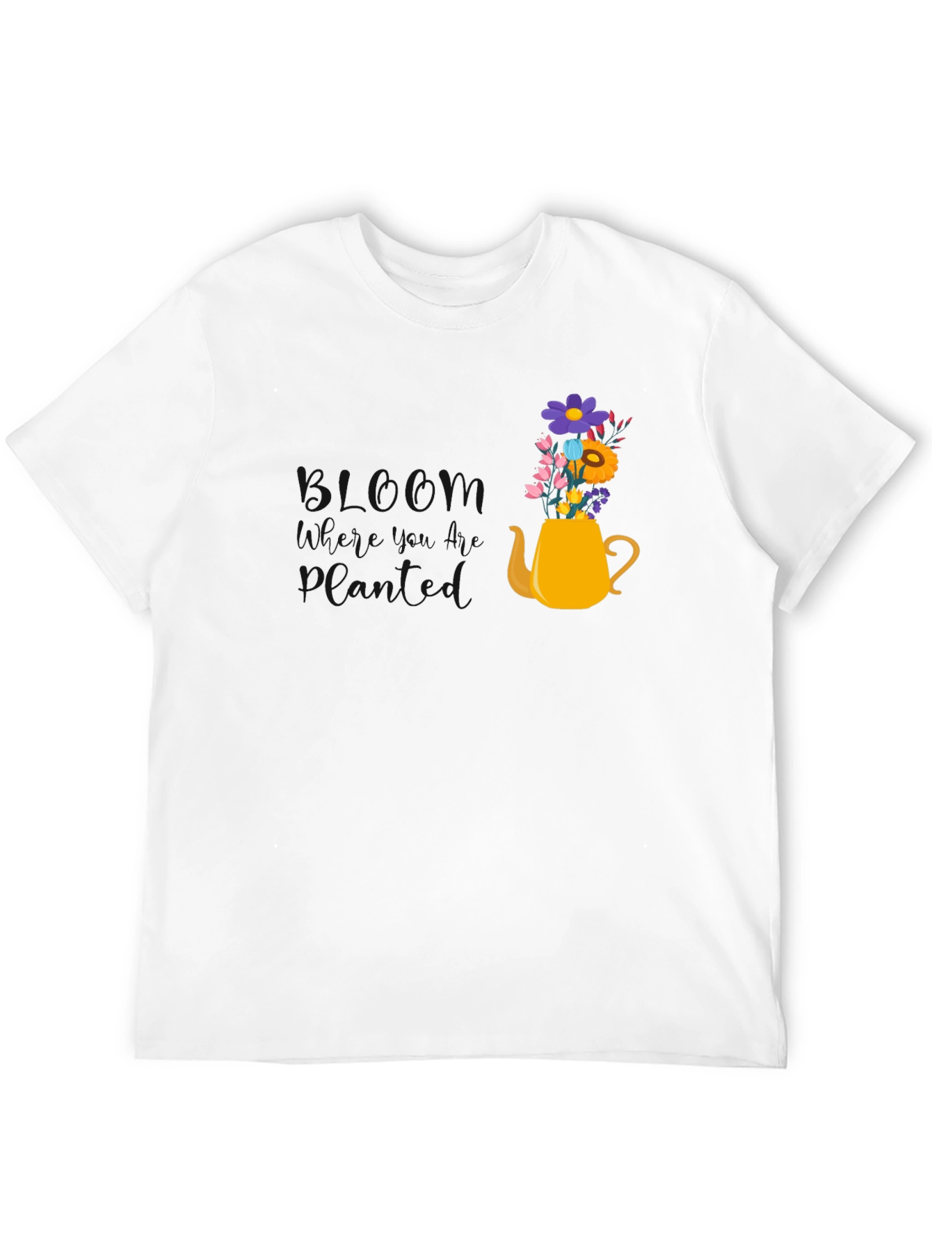 Floral Teapot Graphic Tee - Black Cotton Blend