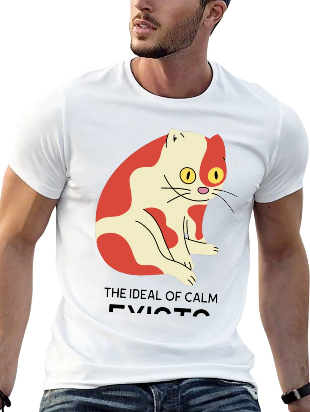 Mens Ideal of Calm Exists Cat Graphic T-Shirt