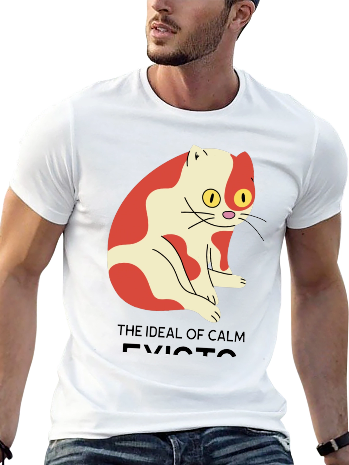 Mens Ideal of Calm Exists Cat Graphic T-Shirt