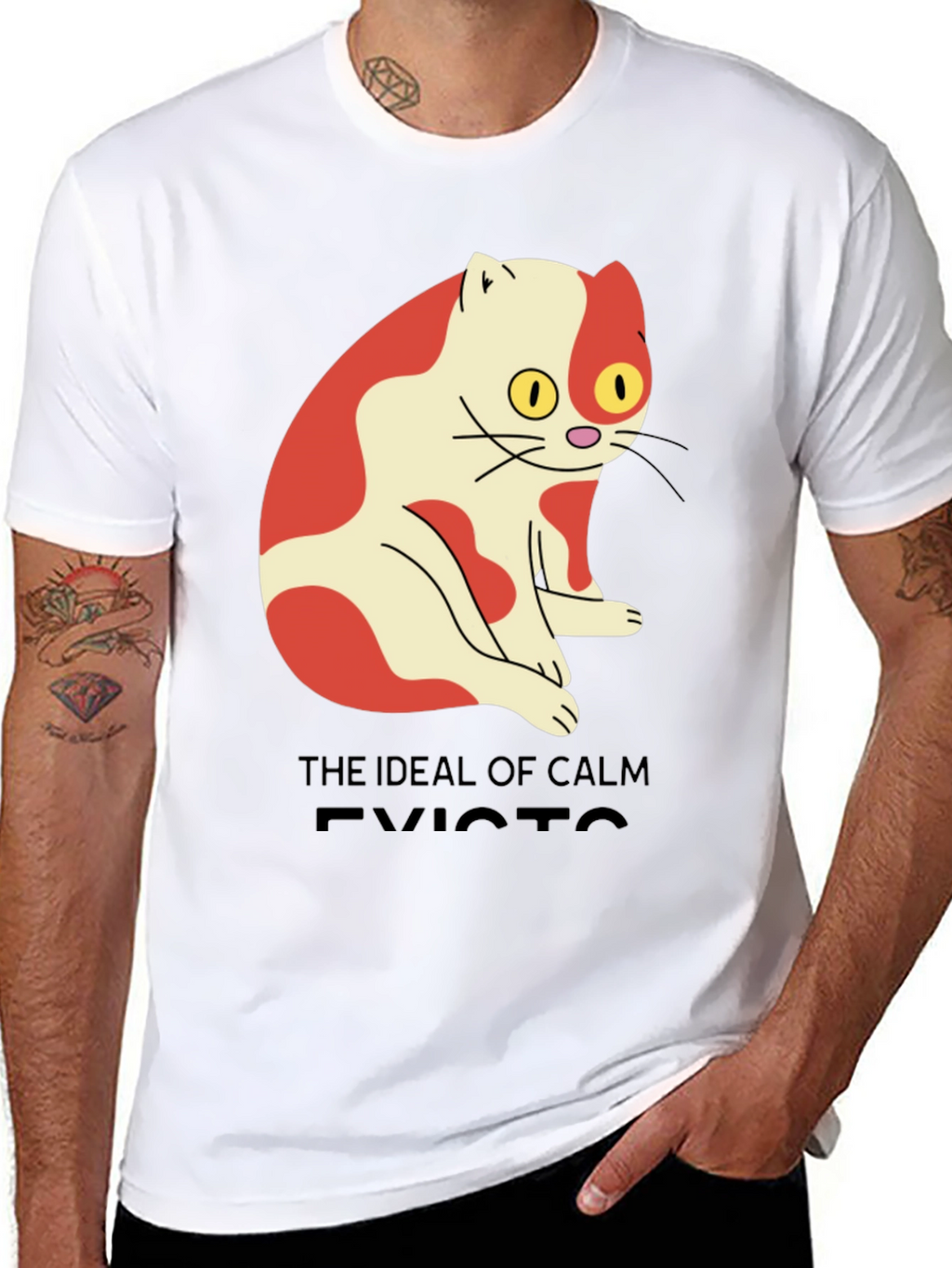Mens Ideal of Calm Exists Cat Graphic T-Shirt