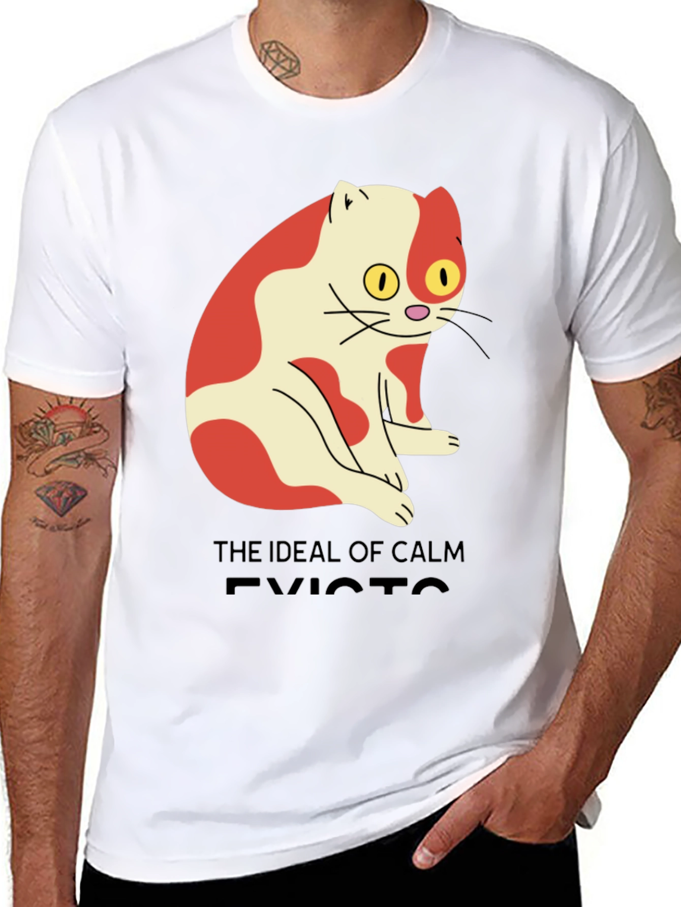 Mens Ideal of Calm Exists Cat Graphic T-Shirt