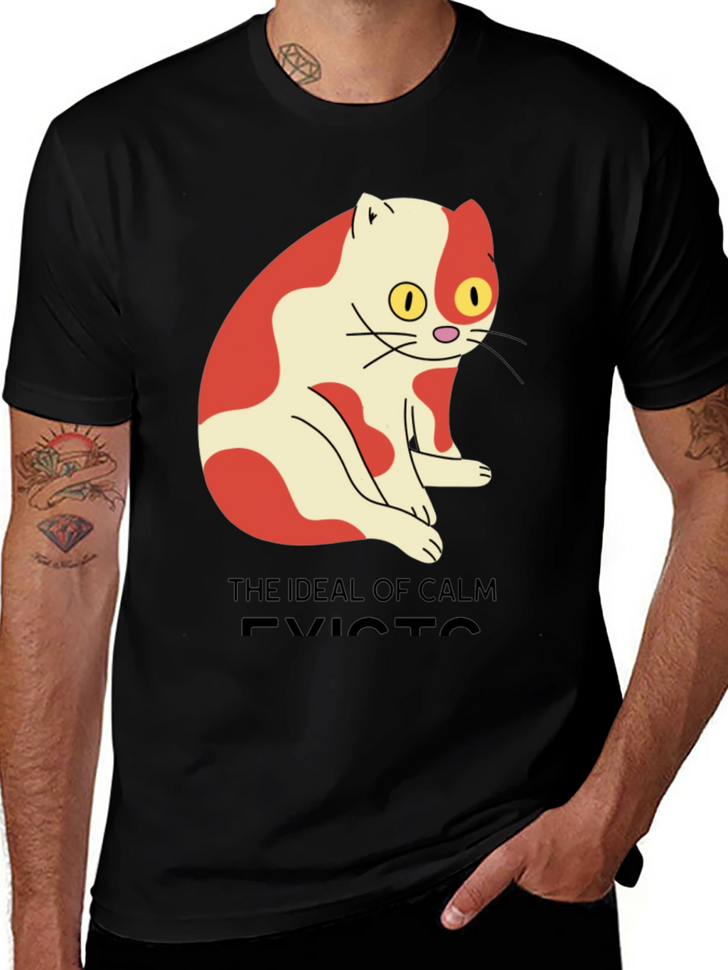 Mens Ideal of Calm Exists Cat Graphic T-Shirt