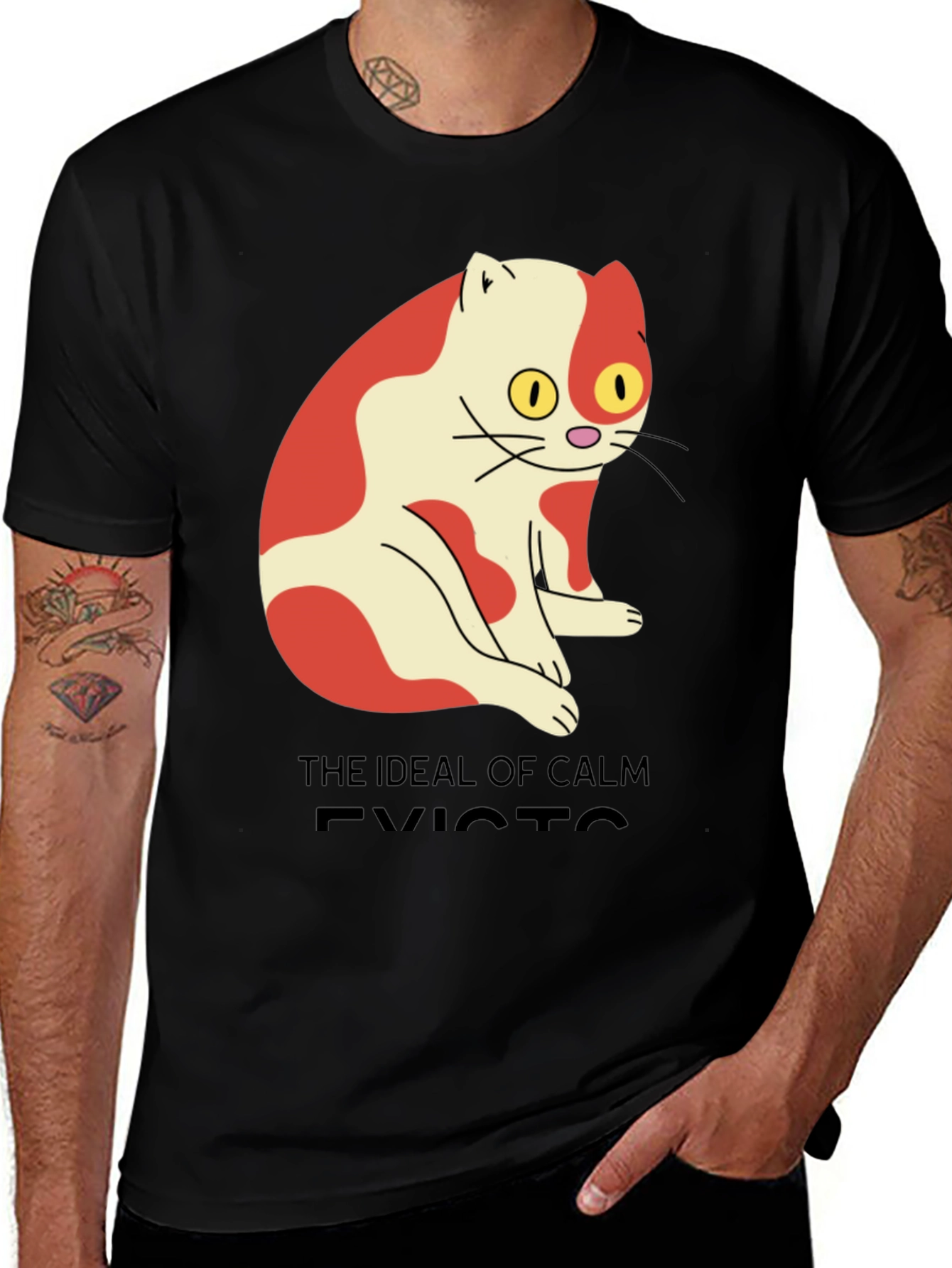 Mens Ideal of Calm Exists Cat Graphic T-Shirt