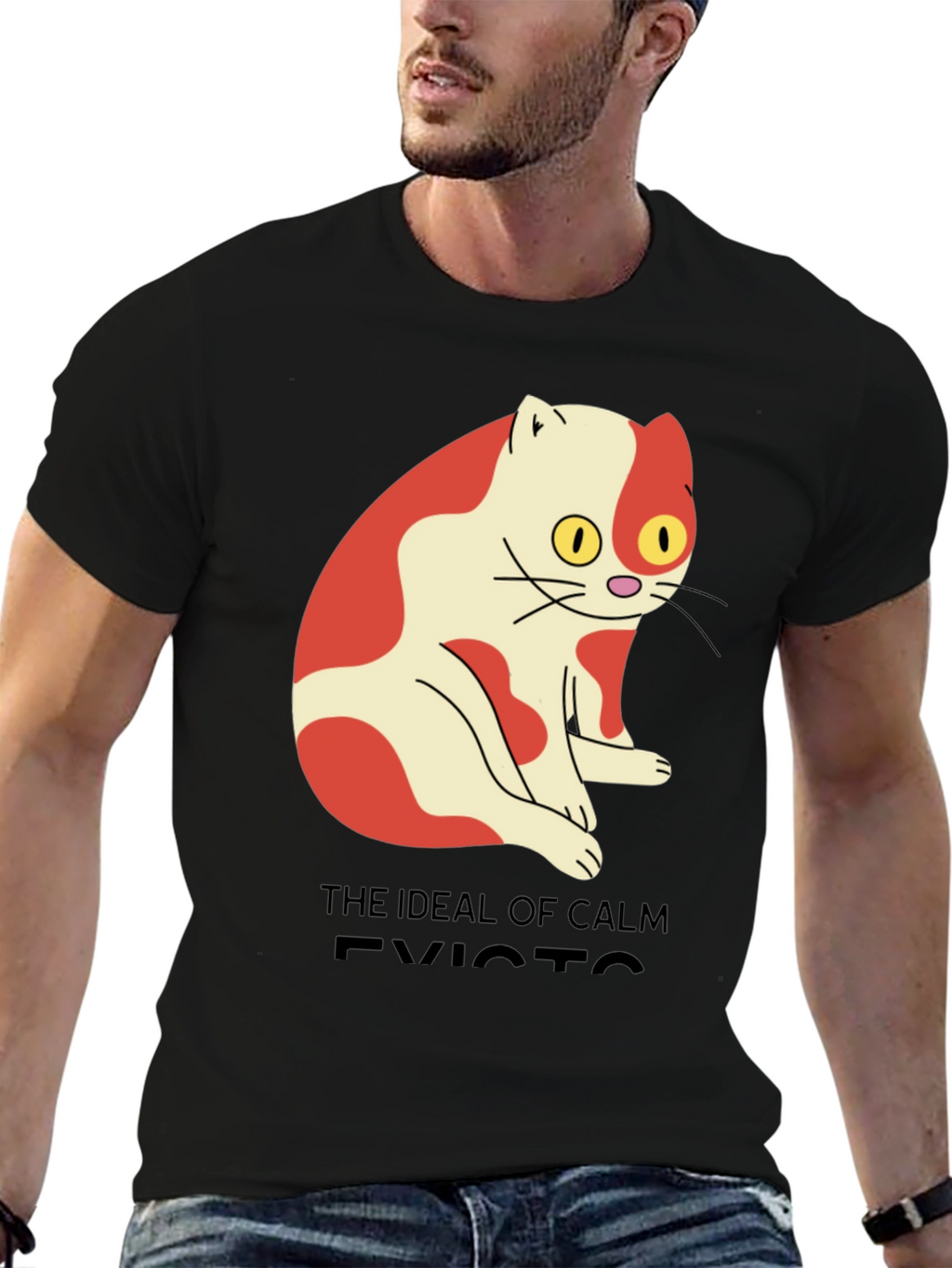 Mens Ideal of Calm Exists Cat Graphic T-Shirt