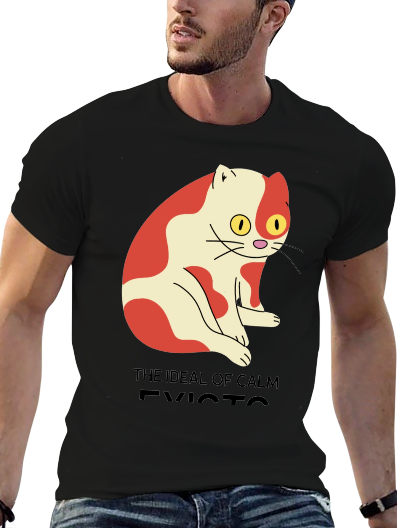 Mens Ideal of Calm Exists Cat Graphic T-Shirt