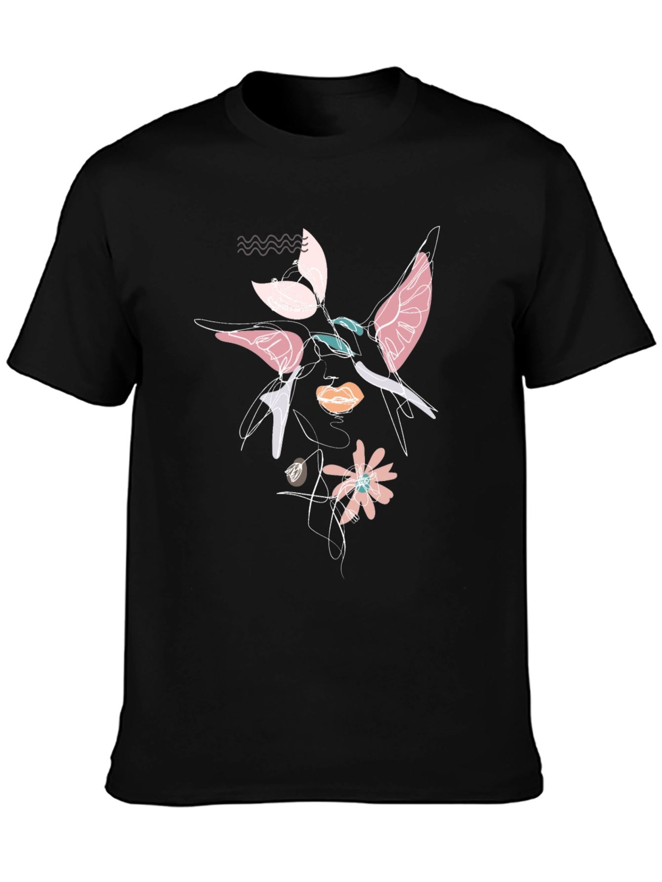 Abstract Floral Graphic Print Black T-Shirt