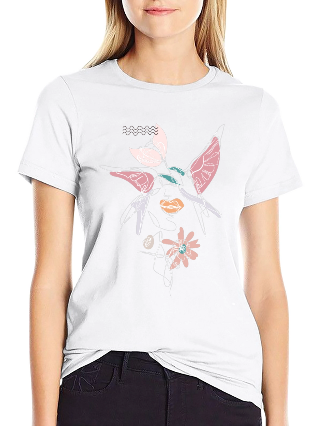 Abstract Floral Graphic Print Black T-Shirt