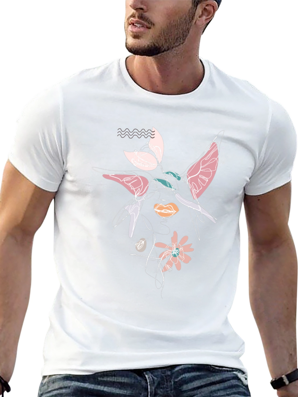 Abstract Floral Graphic Print Black T-Shirt