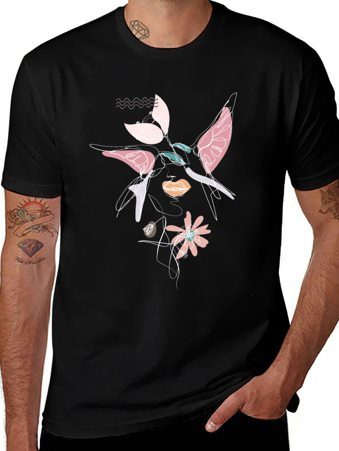 Abstract Floral Graphic Print Black T-Shirt