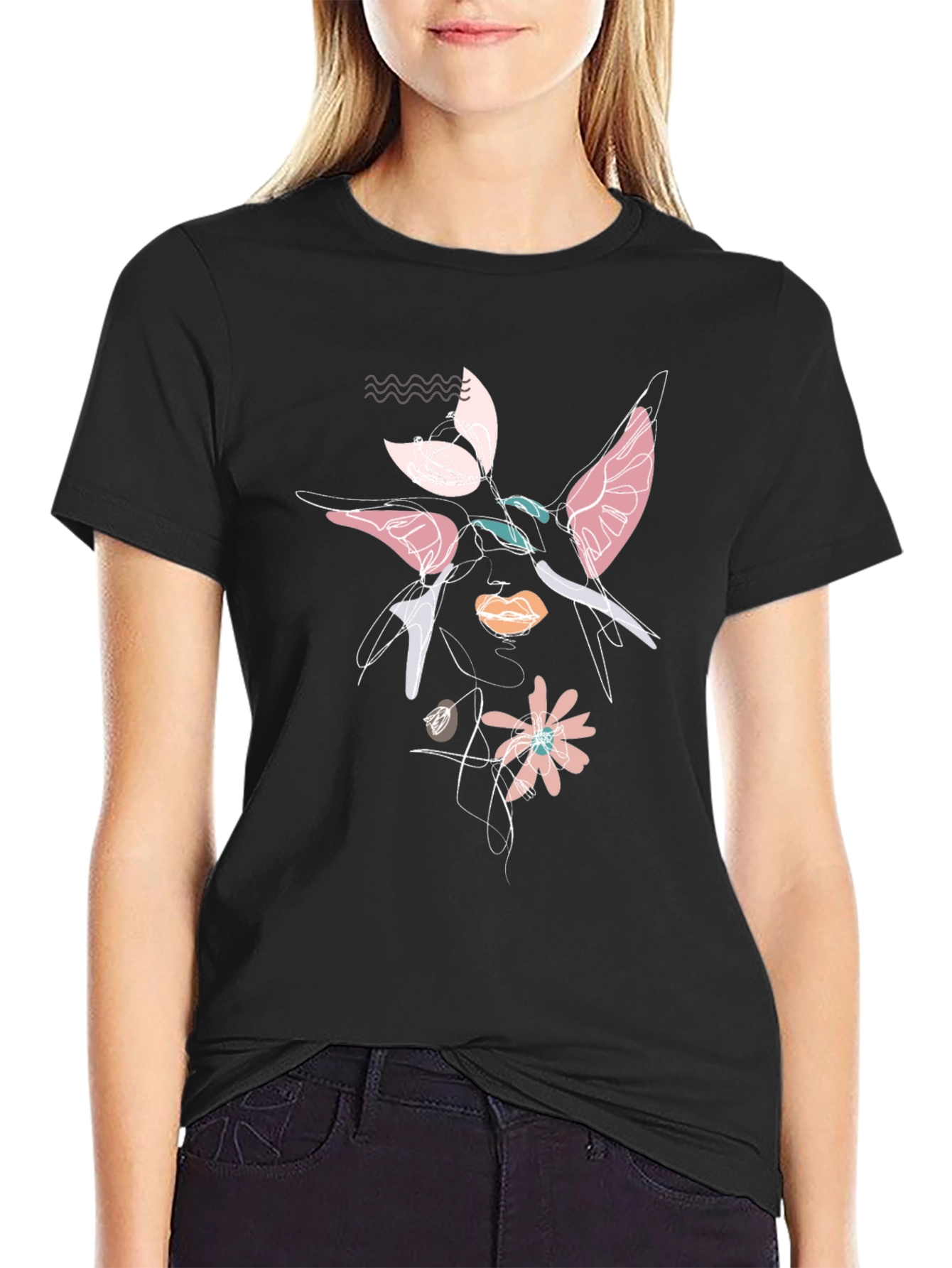 Abstract Floral Graphic Print Black T-Shirt