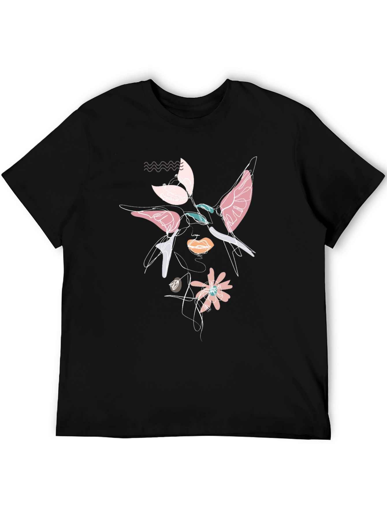 Abstract Floral Graphic Print Black T-Shirt