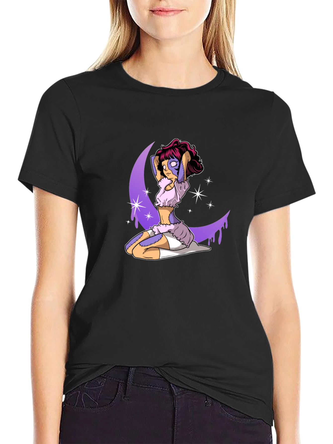 Fantasy Moon Girl Graphic Tee - Black