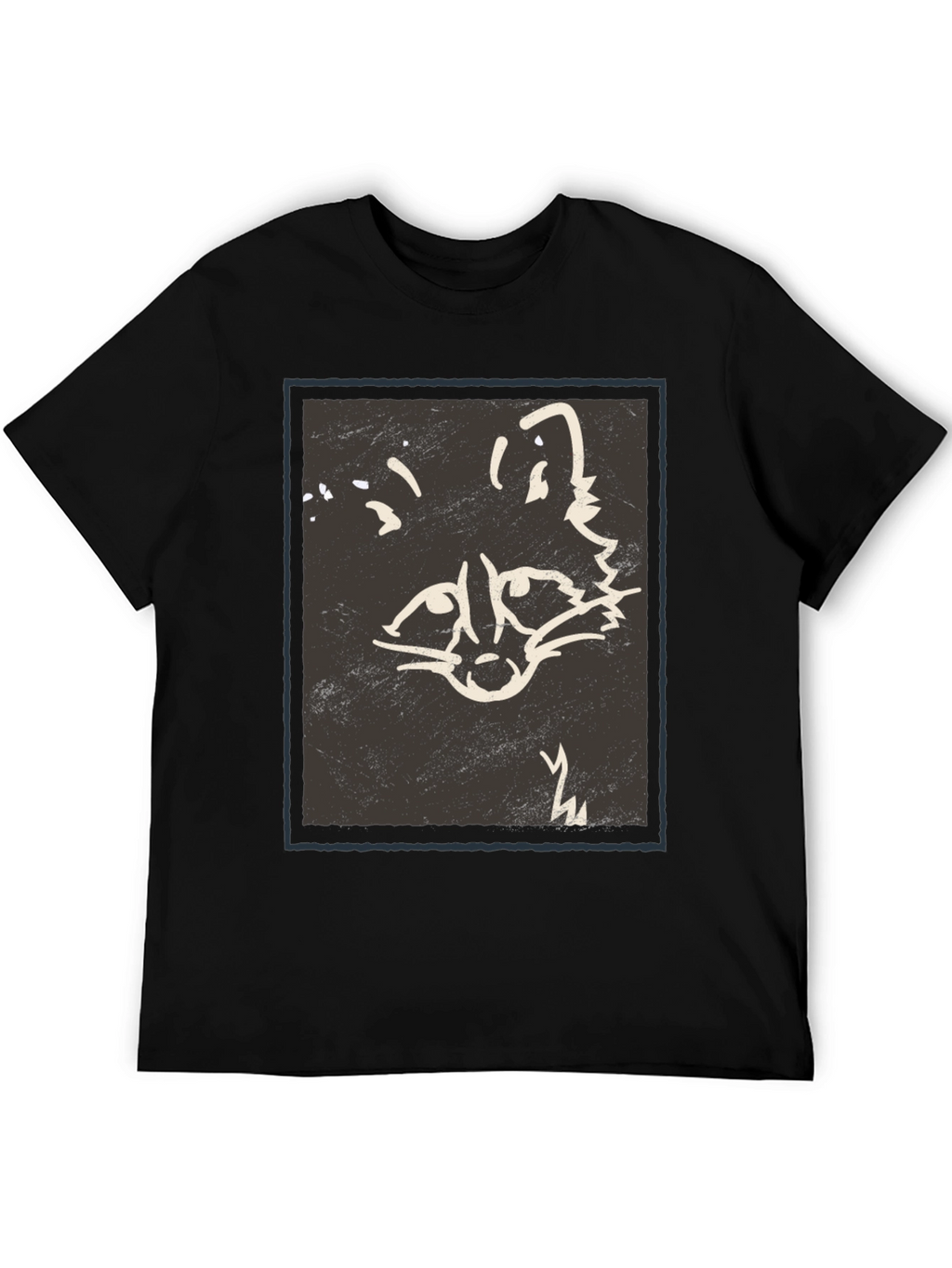Abstract Raccoon Graphic Print Black T-Shirt