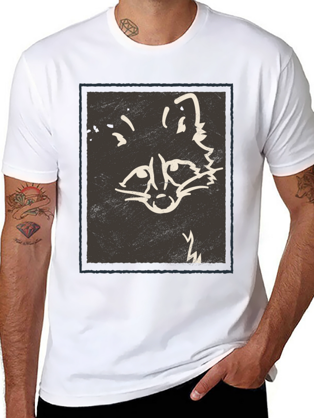 Abstract Raccoon Graphic Print Black T-Shirt