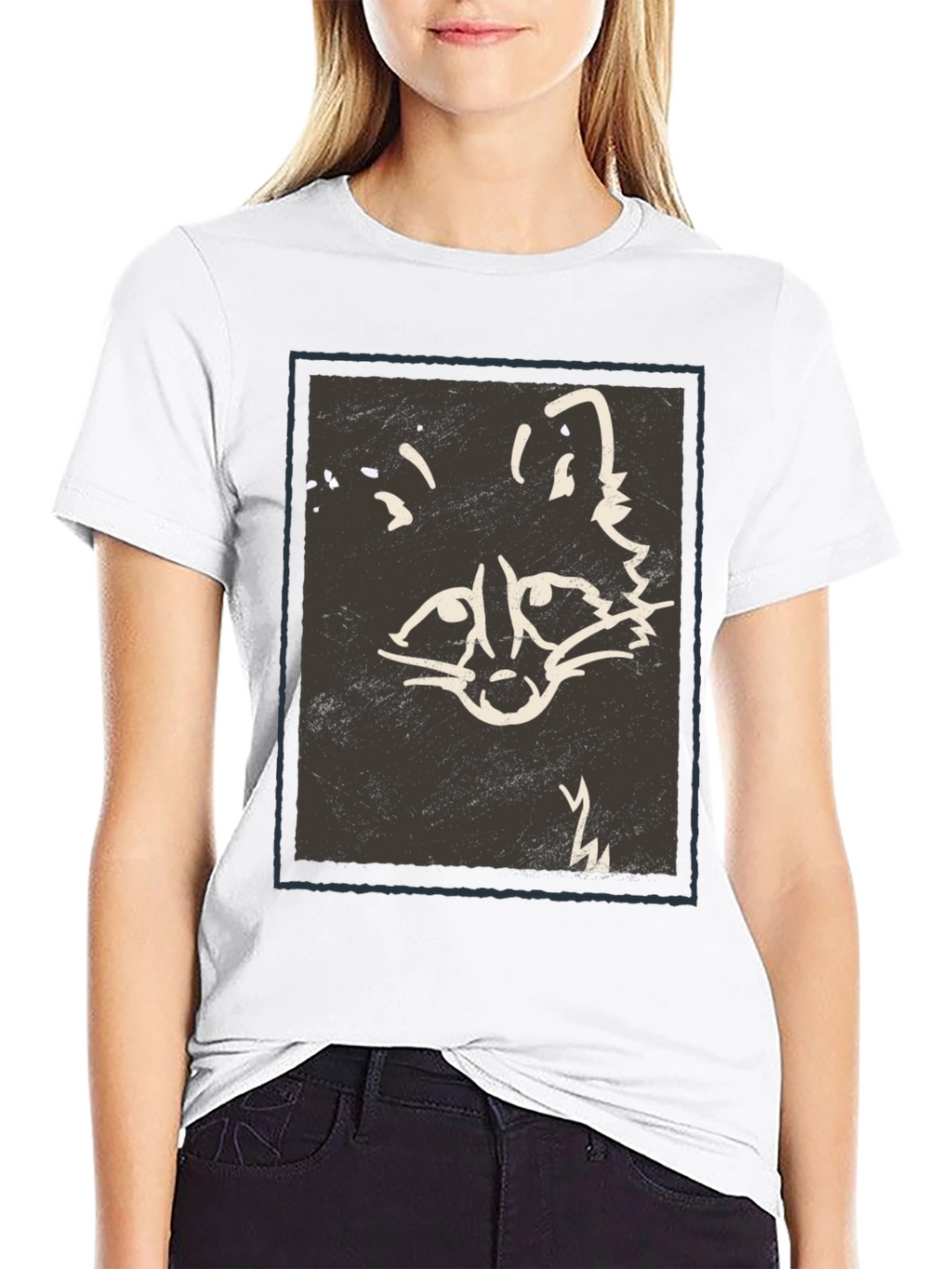 Abstract Raccoon Graphic Print Black T-Shirt