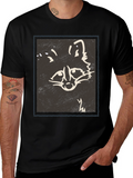Abstract Raccoon Graphic Print Black T-Shirt