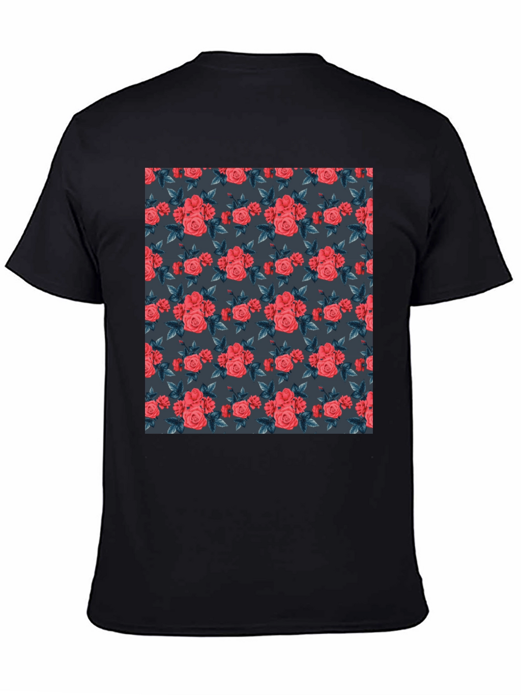 Floral Print T-Shirt - Rose Pattern Black Tee