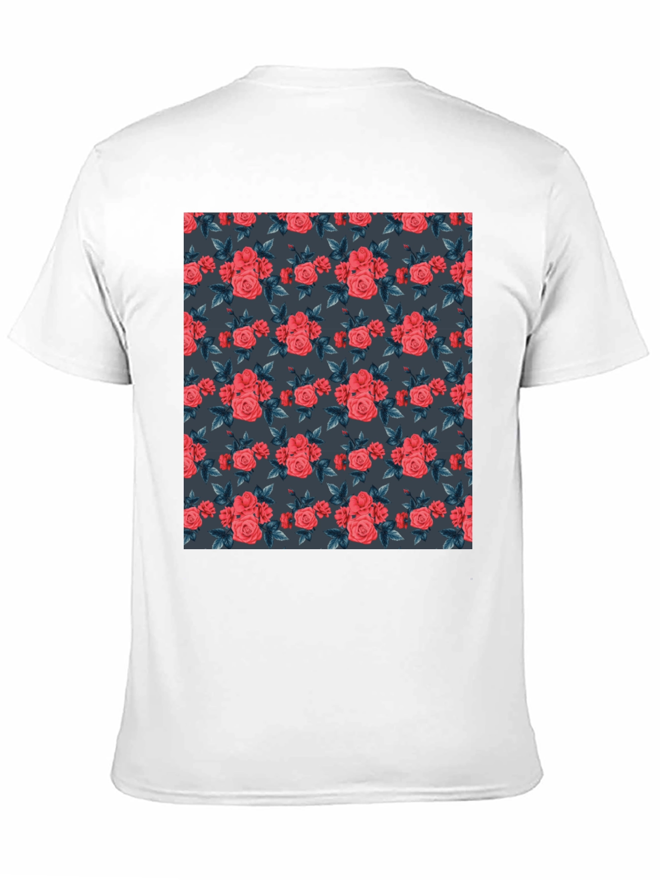Floral Print T-Shirt - Rose Pattern Black Tee