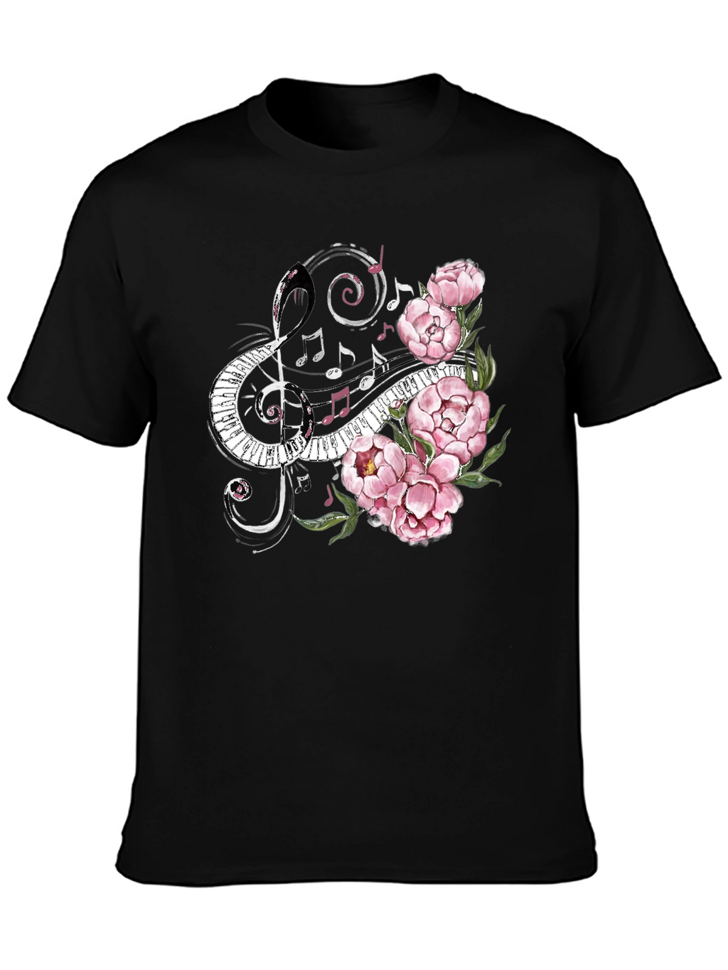 Musical Florals Mens Black Tee