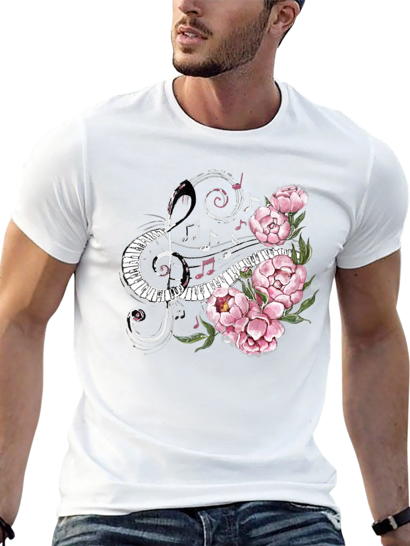Musical Florals Mens Black Tee