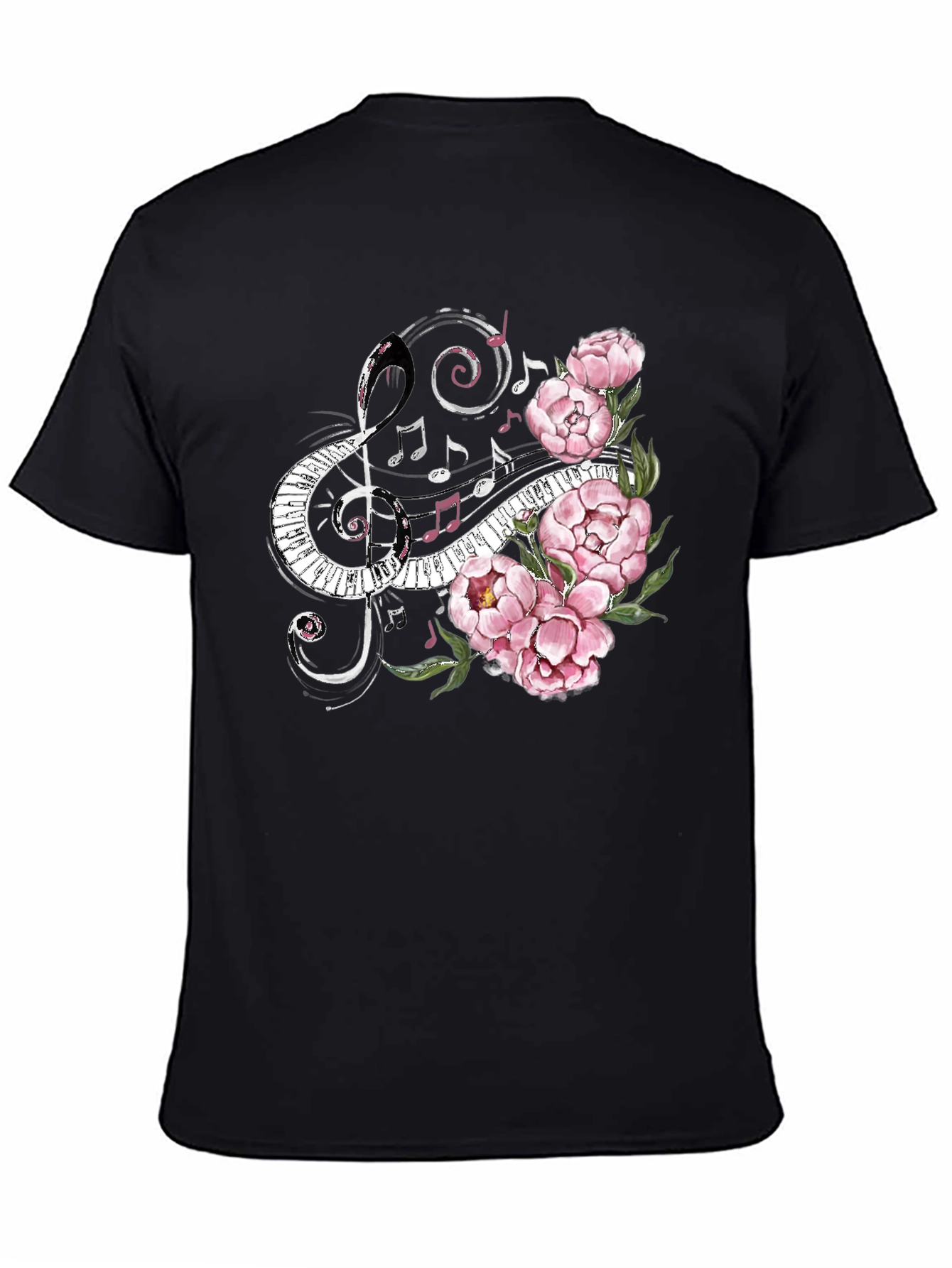 Musical Florals Mens Black Tee
