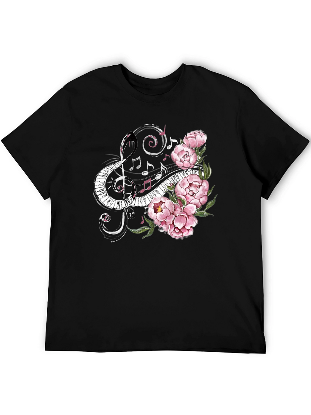 Musical Florals Mens Black Tee
