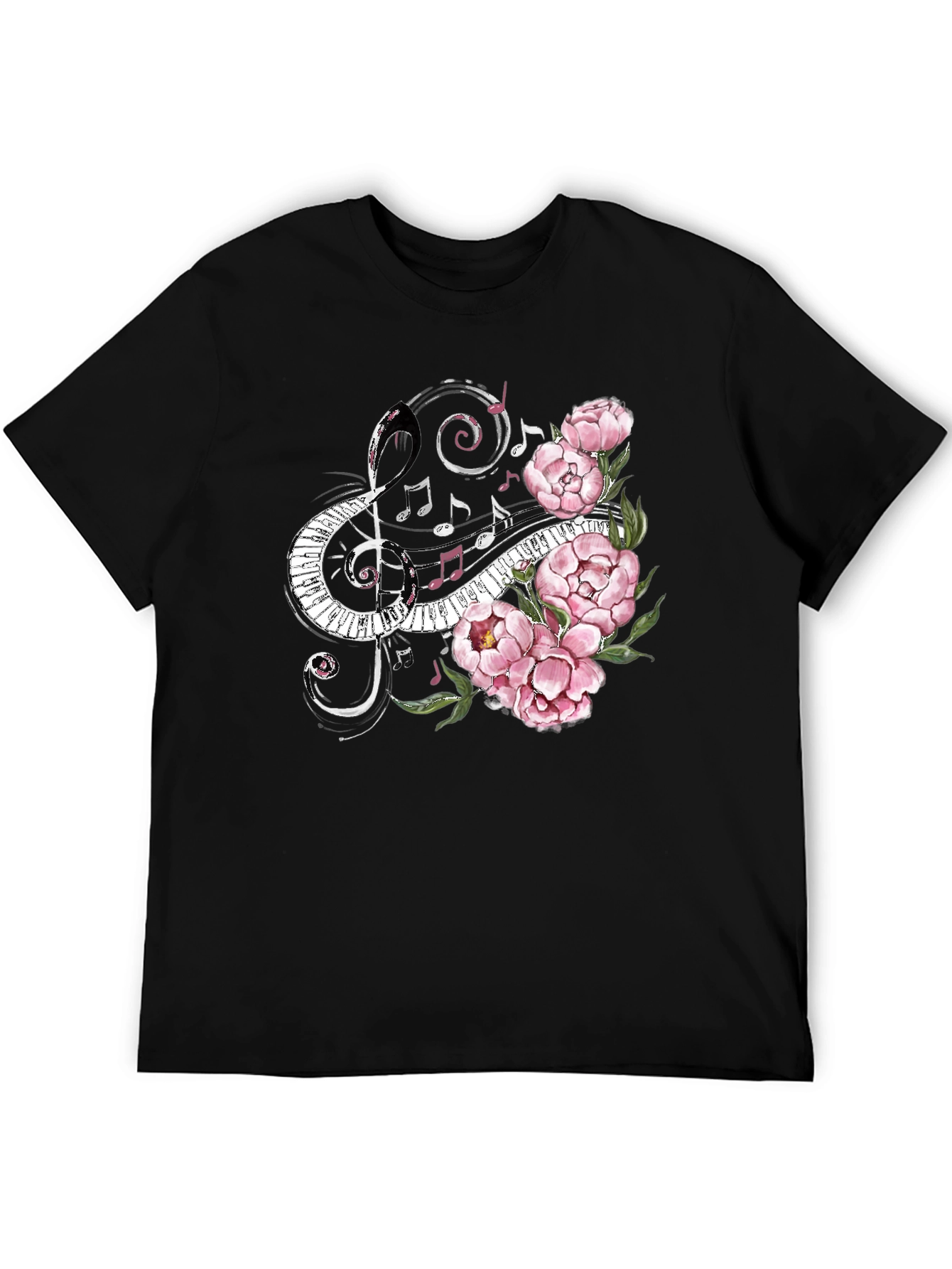 Musical Florals Mens Black Tee