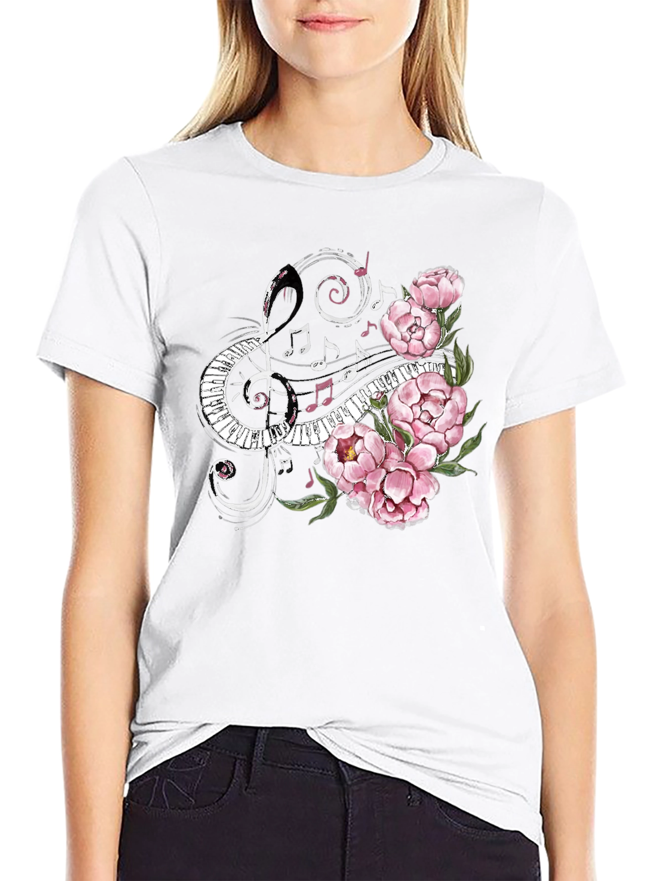 Musical Florals Mens Black Tee