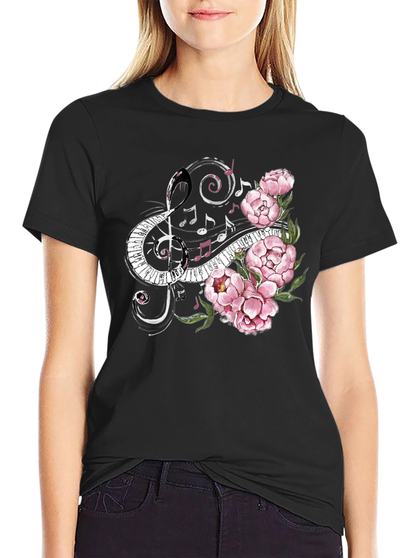 Musical Florals Mens Black Tee