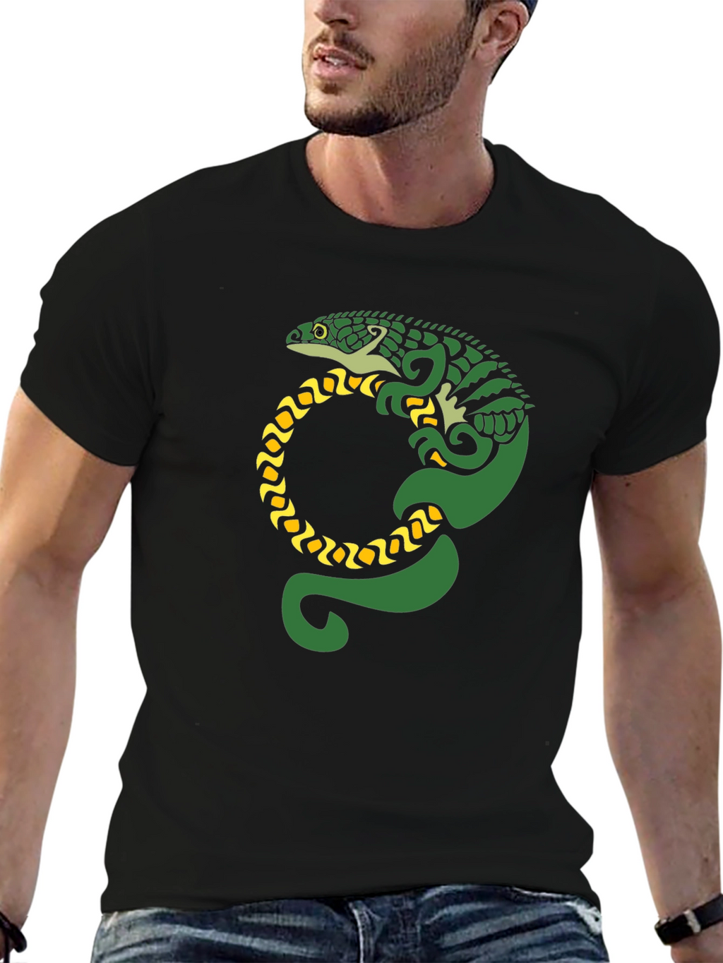 Lizard Graphic Tee - Black Cotton T-Shirt
