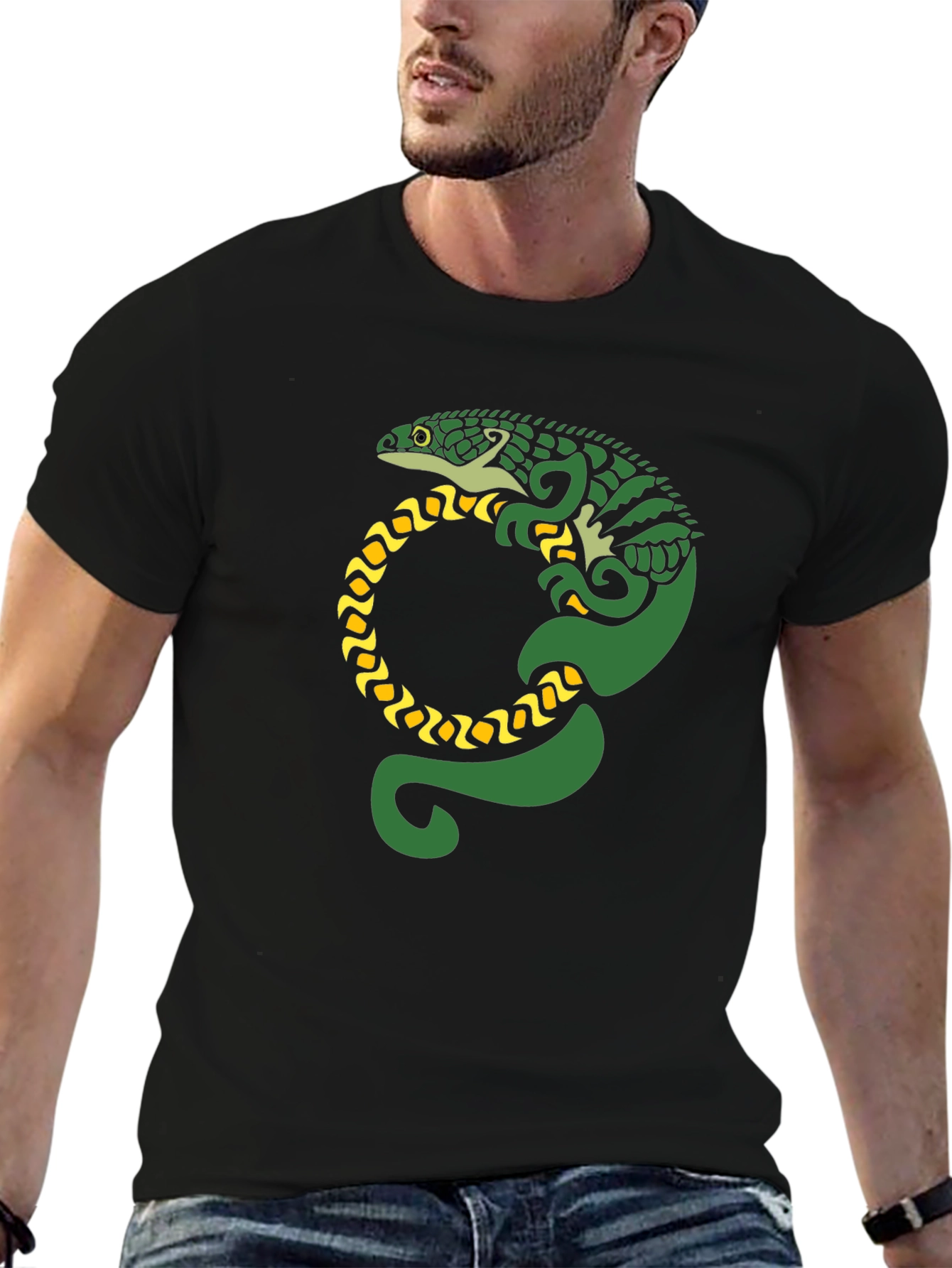 Lizard Graphic Tee - Black Cotton T-Shirt