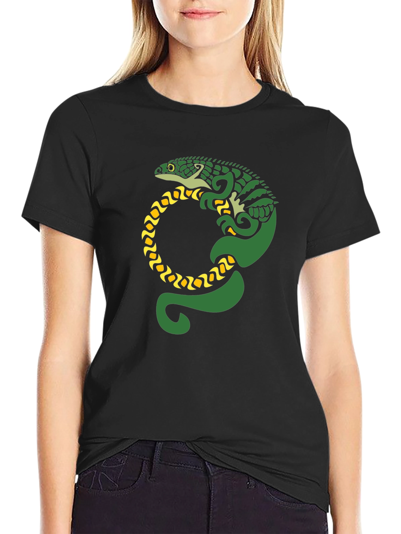 Lizard Graphic Tee - Black Cotton T-Shirt