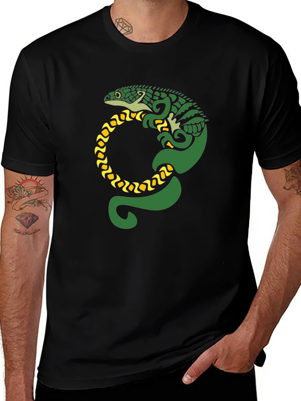 Lizard Graphic Tee - Black Cotton T-Shirt