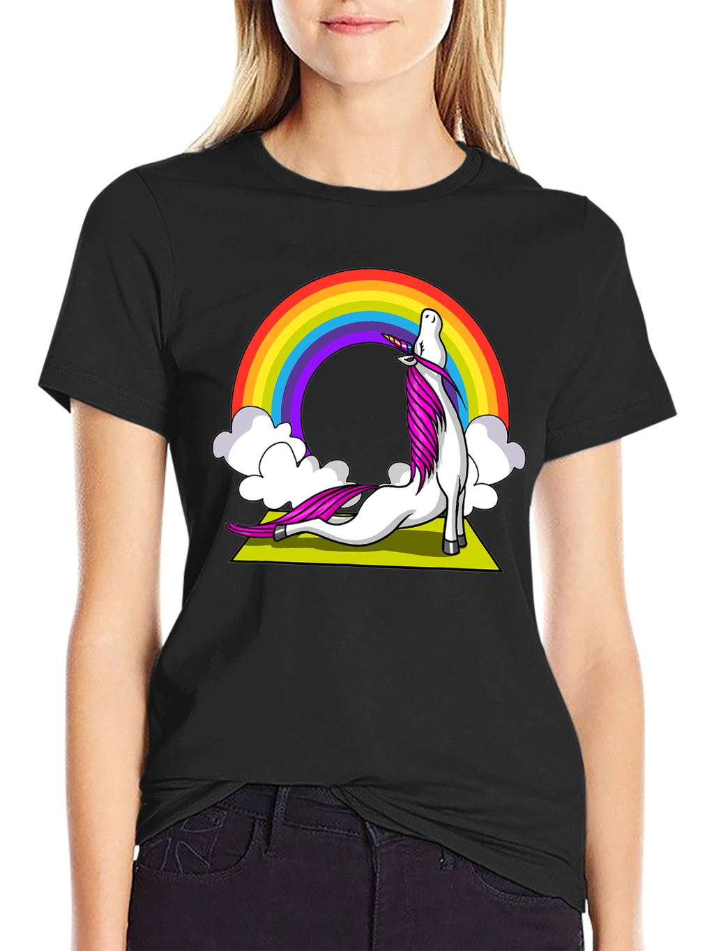 Unicorn Yoga T-Shirt Rainbow Design
